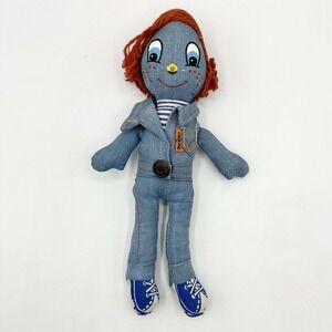 Vintage 70s Knickerbocker Levi's 10" Denim Rag Doll Red Hair Orange Tag Taiwan